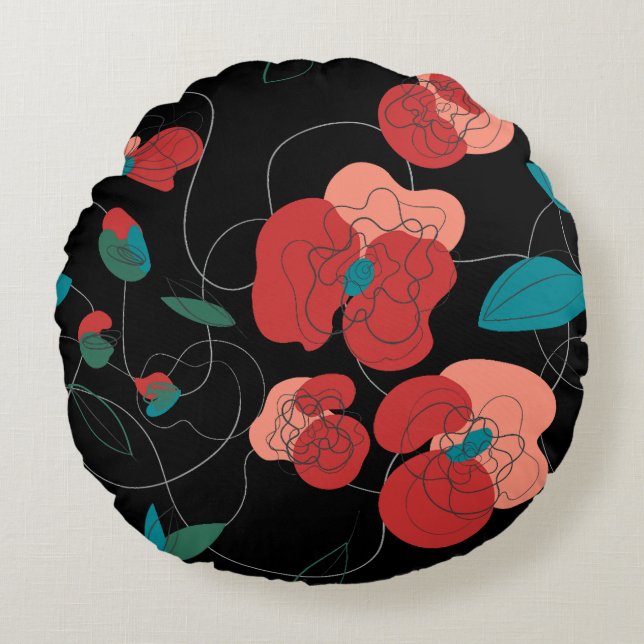 Almofada Redonda Wildflower Wonderland | Fluxos estilizados (Frente)