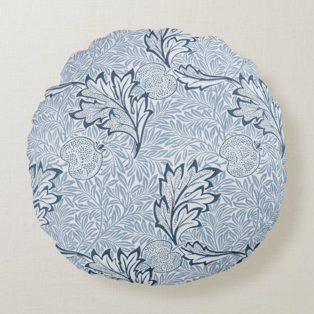 Almofada Redonda William Morris Floral em Azul (Frente)