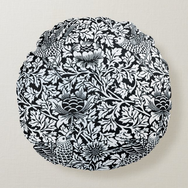 Almofada Redonda William Morris Floral Pattern Bird Anenome (Frente)