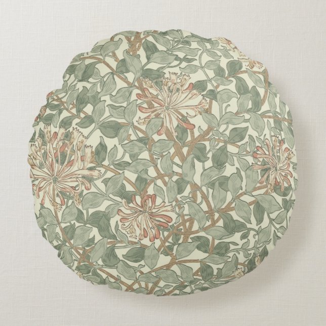 Almofada Redonda William Morris Honeysuckle Green Floral (Frente)