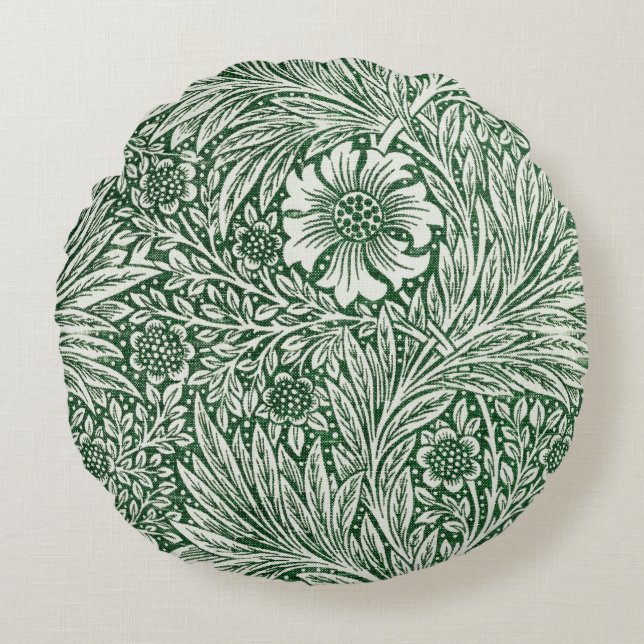 Almofada Redonda william morris marigold flor verde floral (Frente)