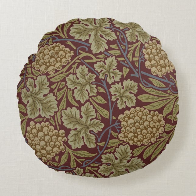 Almofada Redonda William Morris Vine Grape Red Green Art (Frente)