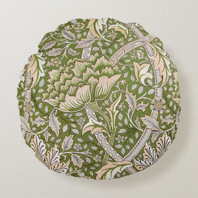 Almofada Redonda William Morris Windrush Padrão Floral Clássico (Frente)