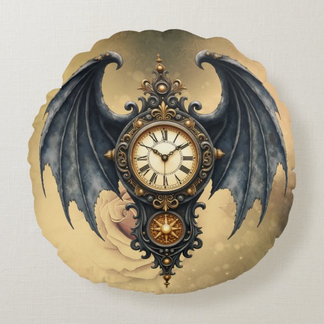 Almofada Redonda Wings of Eternity – The Timeless Guardian.  (Frente)