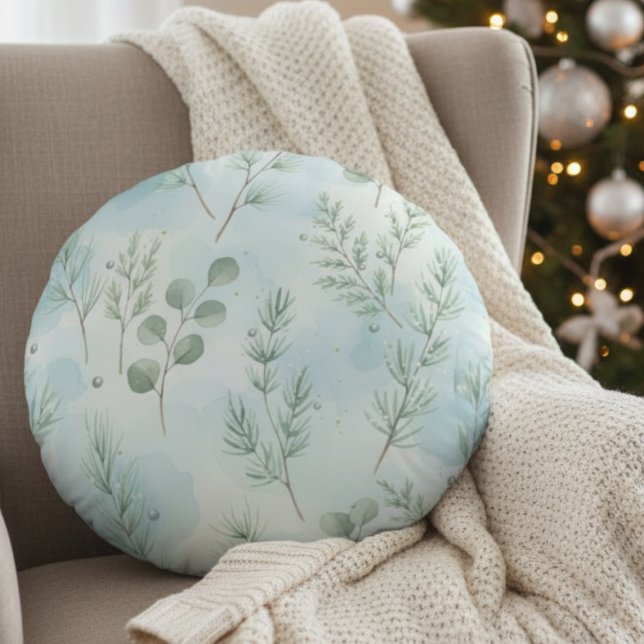 Almofada Redonda Winter Botanical Elegance (Winter foliage holiday pillow
)