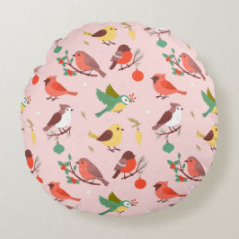 Almofada Redonda Winter Christmas Birds Kids