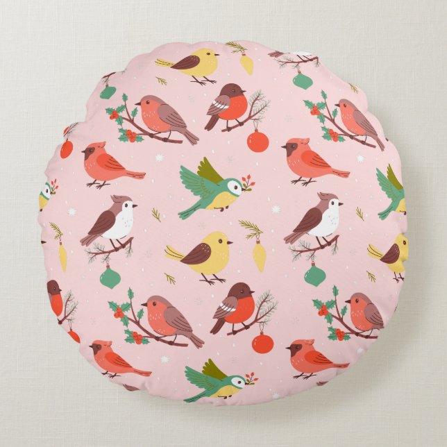 Almofada Redonda Winter Christmas Birds Kids (Frente)