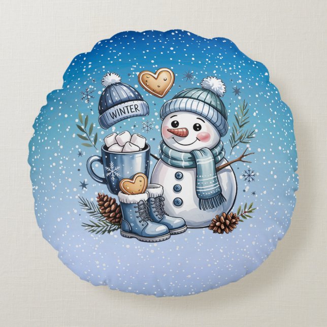 Almofada Redonda Winter Cozy Snowman (Frente)