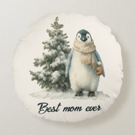 Almofada Redonda Winter Penguin “Best Mom Ever” Design