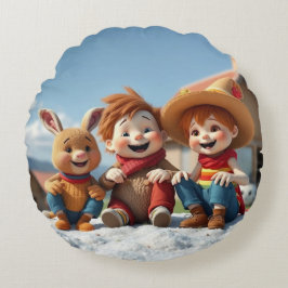 Almofada Redonda Winterfreunde im Glück