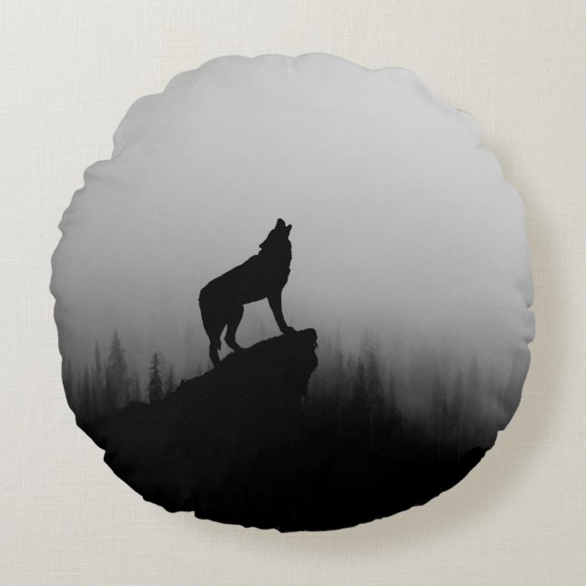 Almofada Redonda Wolf howling at the moon (Frente)