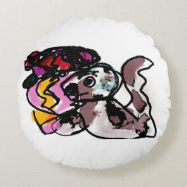 Almofada Redonda Wolfhound e flores alegria