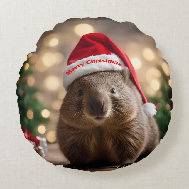 Almofada Redonda "Wombat Wonderland: A Cozy Christmas Eve" (Frente)