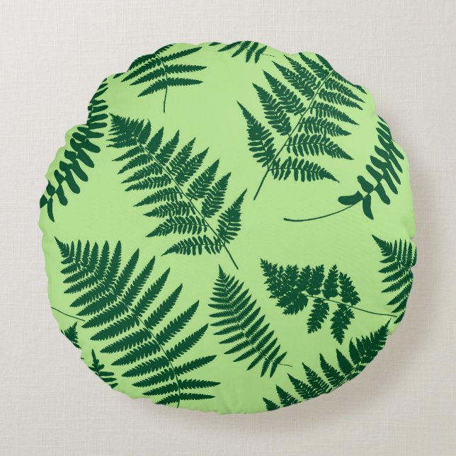 Almofada Redonda Woodland Fern Pattern, Emerald e Light Green (Frente)