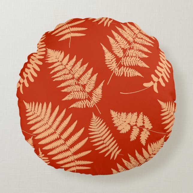 Almofada Redonda Woodland Fern Pattern, Mandarin Orange (Frente)