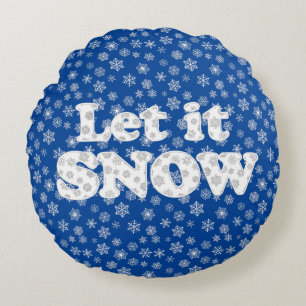 Almofada Redonda Word Art - Deixe-o nevar com fundo de neve