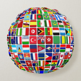 Almofada Redonda World Flags Globe, Internacional,
