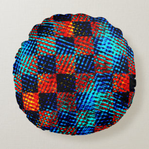 Almofada Redonda Xº azul, laranja escuro, falso sujo
