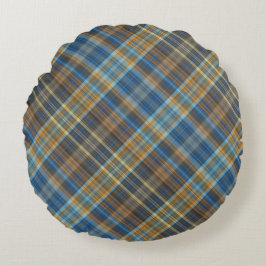 Almofada Redonda Xadrez alaranjada azul