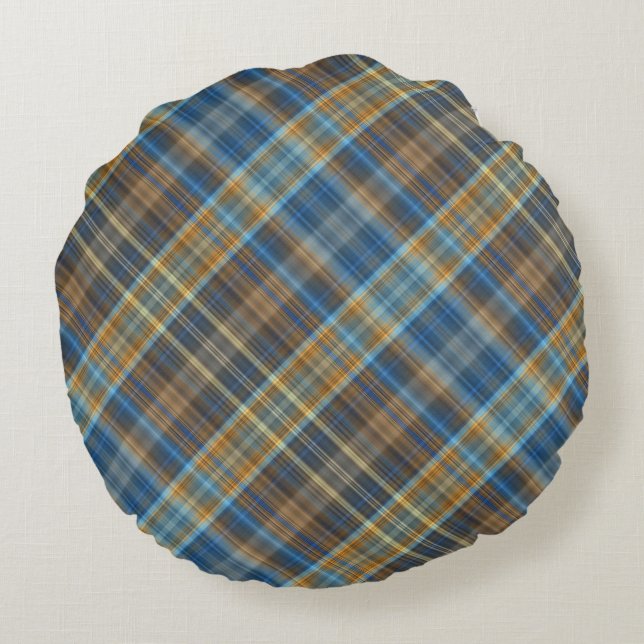 Almofada Redonda Xadrez alaranjada azul (Verso)