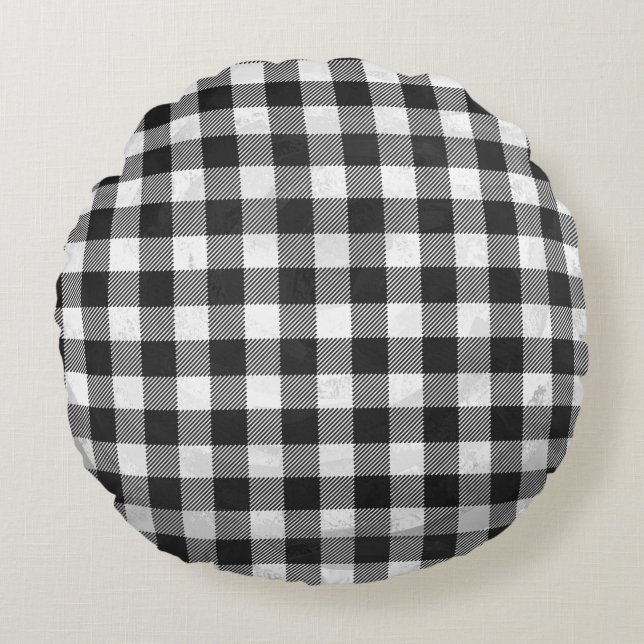 Almofada Redonda Xadrez Checkered preto e branco (Frente)