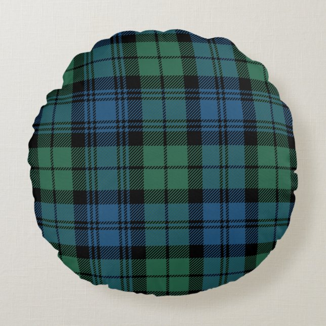 Almofada Redonda Xadrez Clan Campbell Tartan Green Blue Check (Frente)