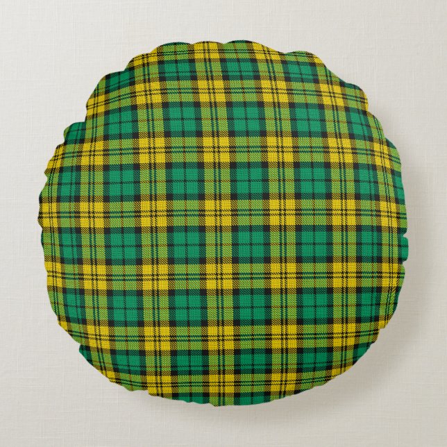 Almofada Redonda Xadrez de Campbell Tartan verde-amarela (Frente)