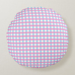 Almofada Redonda Xadrez de Gingham Azul Cor-de-Rosa Pastel