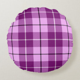 Almofada Redonda Xadrez De Tartan Rosa E Plum