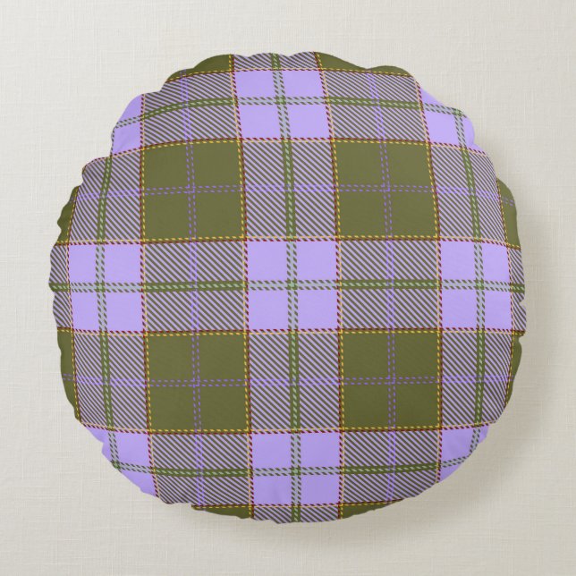Almofada Redonda Xadrez de Tartan verde e roxo - Scottish Seamless  (Frente)