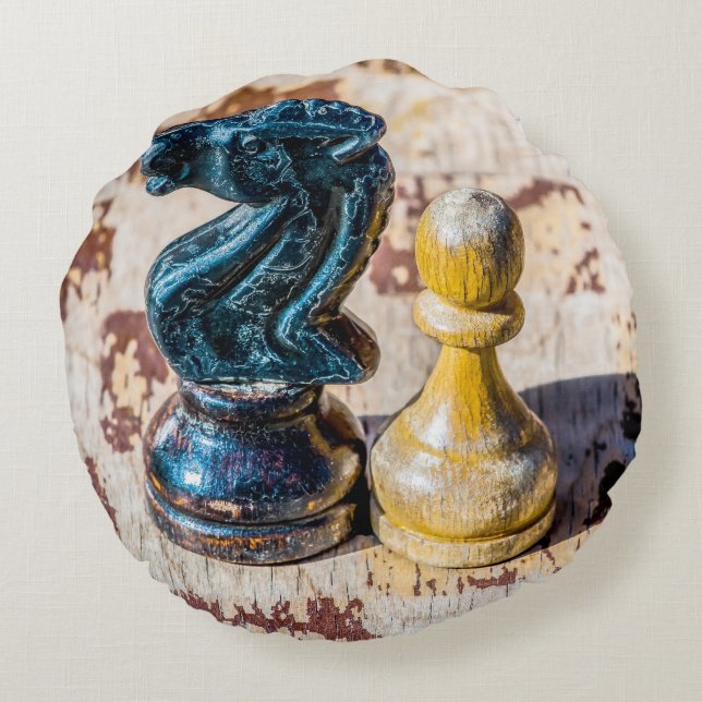 Almofada Redonda Xadrez Pawn e Cavaleiro - Veteranos (Verso)