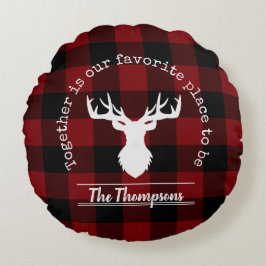 Almofada Redonda Xadrez Personalizada de Buffalo Vermelho e Negro