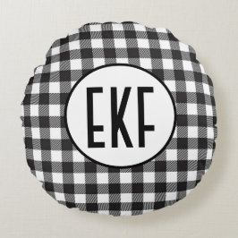 Almofada Redonda Xadrez Preto e Branco Monogramado Personalizado