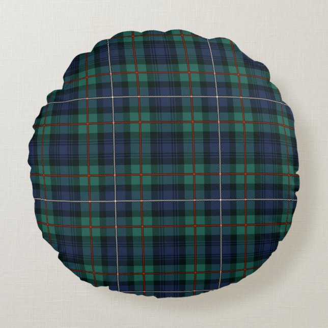 Almofada Redonda Xadrez Tartan Green Purple Rustic Clan Robertson (Frente)