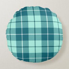 Almofada Redonda Xadrez Teal E Pastel Tartan