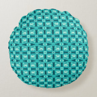 Almofada Redonda Xadrez Turquesa e Teal Shibori