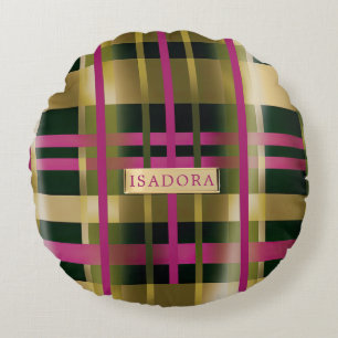 Almofada Redonda Xadrez Verde Chic & Na moda Fuchsia Personalizada