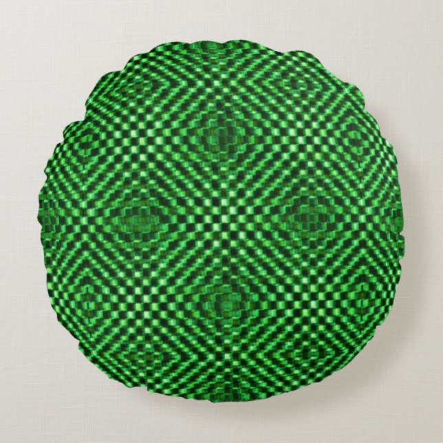 Almofada Redonda Xadrez verde confuso e confuso sobre o outro (Frente)