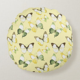 Almofada Redonda Yellow Green Butterflies Birthday