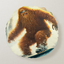 Almofada Redonda Yeti peludo de snowboard na encosta nevada de IA