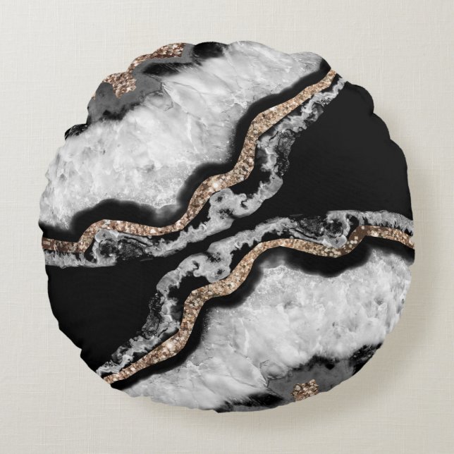 Almofada Redonda Yin Yang Agate Glitter Glam #8 #gem (Frente)