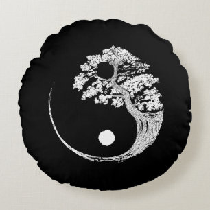 Almofada Redonda Yin Yang Bonsai Tree Budista Japonês Zen
