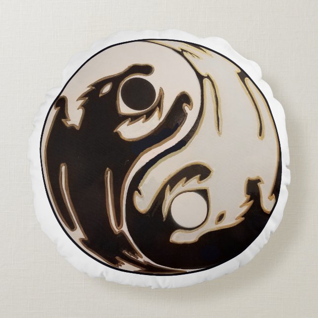 Almofada Redonda Yin yang Double Dragon (Frente)