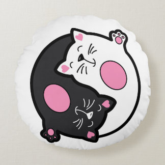 Almofada Redonda Yin Yang Gatos Adormecidos em Preto e Branco