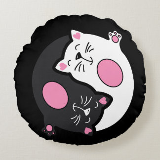 Almofada Redonda Yin Yang Gatos Adormecidos em Preto e Branco