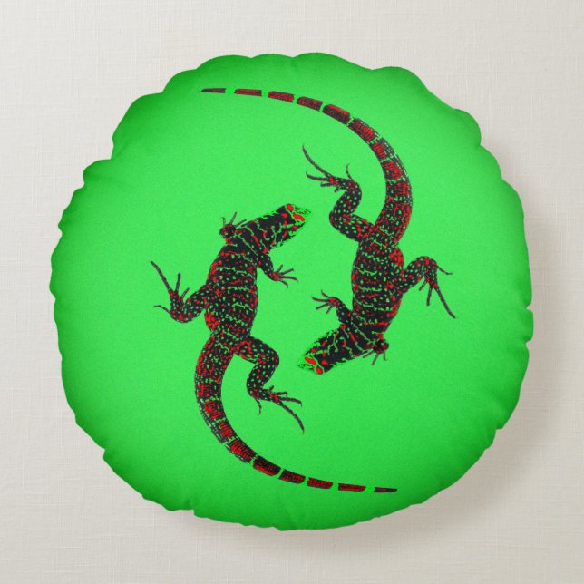 Almofada Redonda Yin Yang Lizards (Frente)