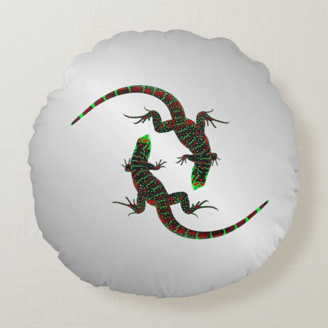 Almofada Redonda Yin Yang Lizards Silver (Frente)