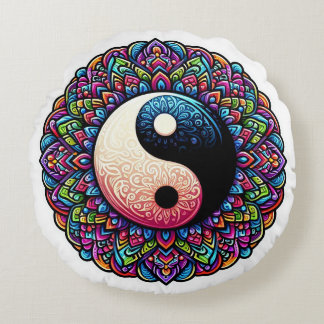 Almofada Redonda Yin Yang Mandala design