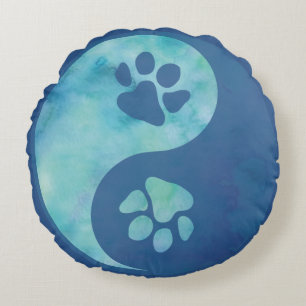 Almofada Redonda Yin Yang Paw Azul