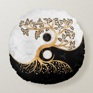 Almofada Redonda Yin Yang Tree - Mármores e Dourado